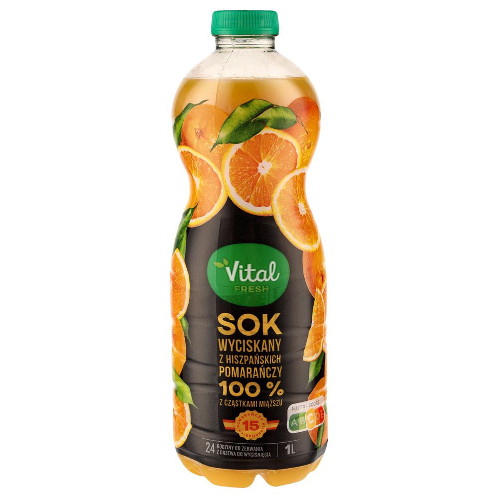 Vital Fresh Sok wyciskany z hiszpańskich pomarańczy 100 % z cząstkami miąższu 1 l. /szt.