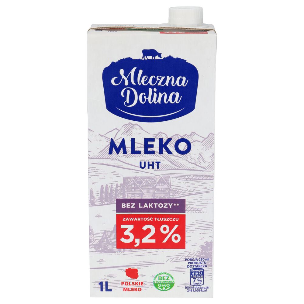 Mleczna Dolina Mleko UHT bez laktozy zawartość tłuszczu 3,2 % 1 l. /szt.