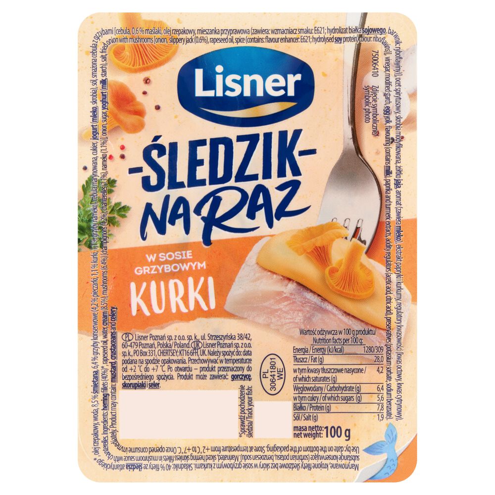 Lisner Śledzik na raz w sosie grzybowym kurki 100 g. /szt.