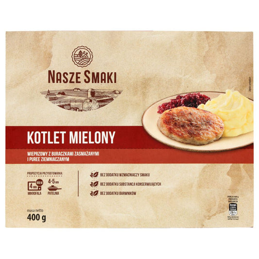 Nasze Smaki Kotlet mielony wieprzowy z buraczkami zasmażanymi i puree ziemniaczanym 400 g. /szt.