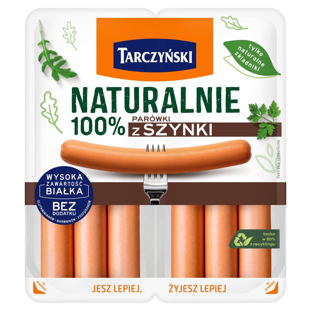Tarczyński Naturalnie Parówki 100 % z szynki 200 g (2 x 100 g). /szt.